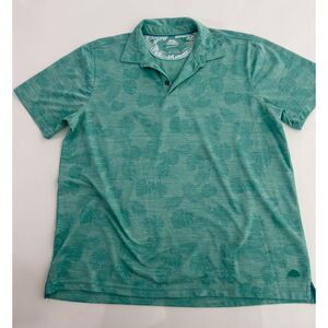 Havana Jim Men’s Tropical Leaf Print Polo Shirt Size Large Aqua Green